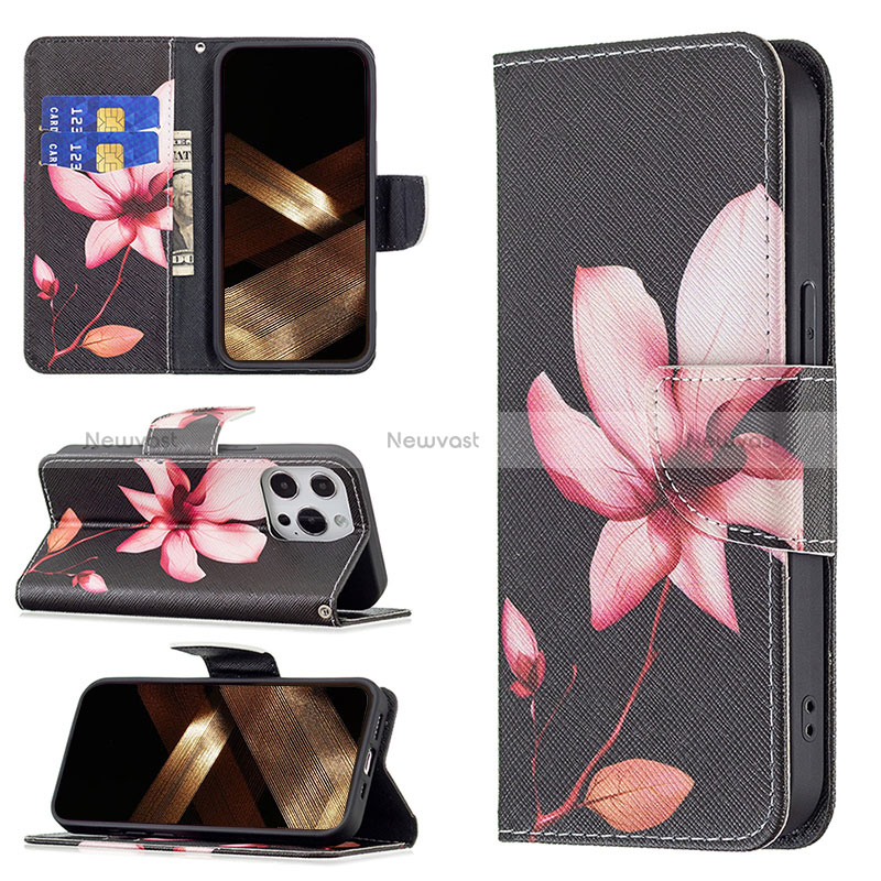 Leather Case Stands Flip Flowers Cover L07 Holder for Apple iPhone 16 Pro Max Brown