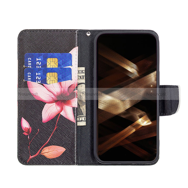 Leather Case Stands Flip Flowers Cover L07 Holder for Apple iPhone 16 Pro Max Brown