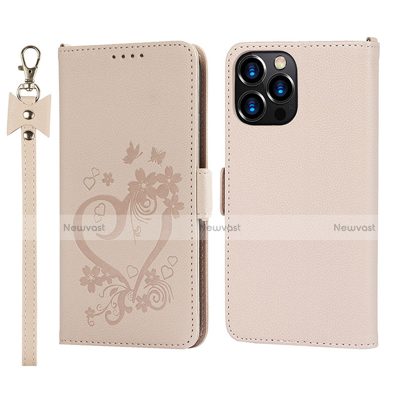 Leather Case Stands Flip Flowers Cover L16 Holder for Apple iPhone 13 Pro Max Rose Gold