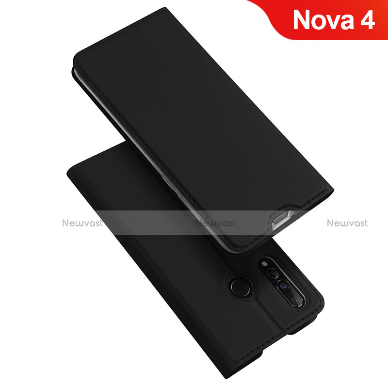 Leather Case Stands Flip Holder Cover for Huawei Nova 4 Black