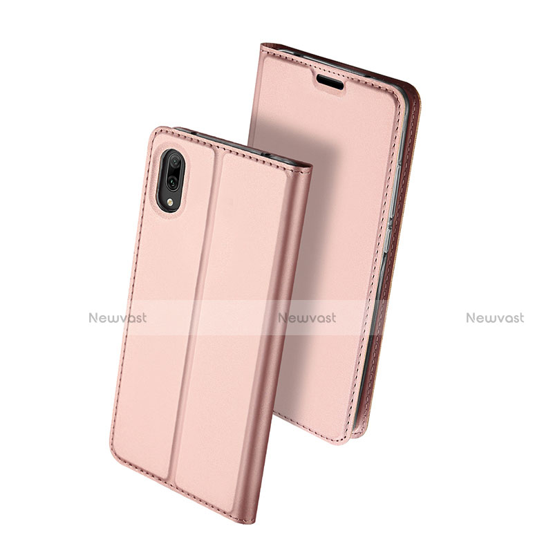 Leather Case Stands Flip Holder Cover for Huawei Y7 (2019) Rose Gold