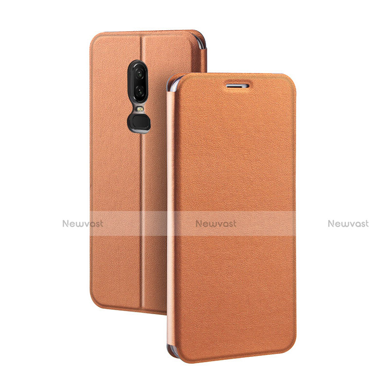 Leather Case Stands Flip Holder Cover for OnePlus 6 Orange