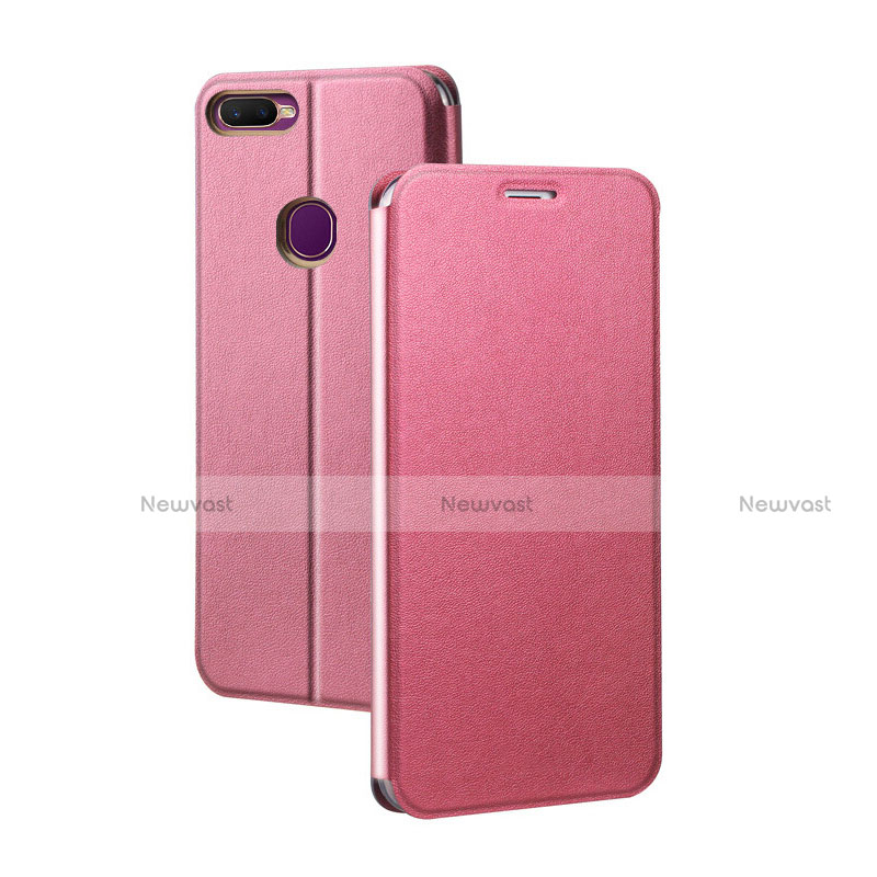 Leather Case Stands Flip Holder Cover for Oppo A7 Hot Pink