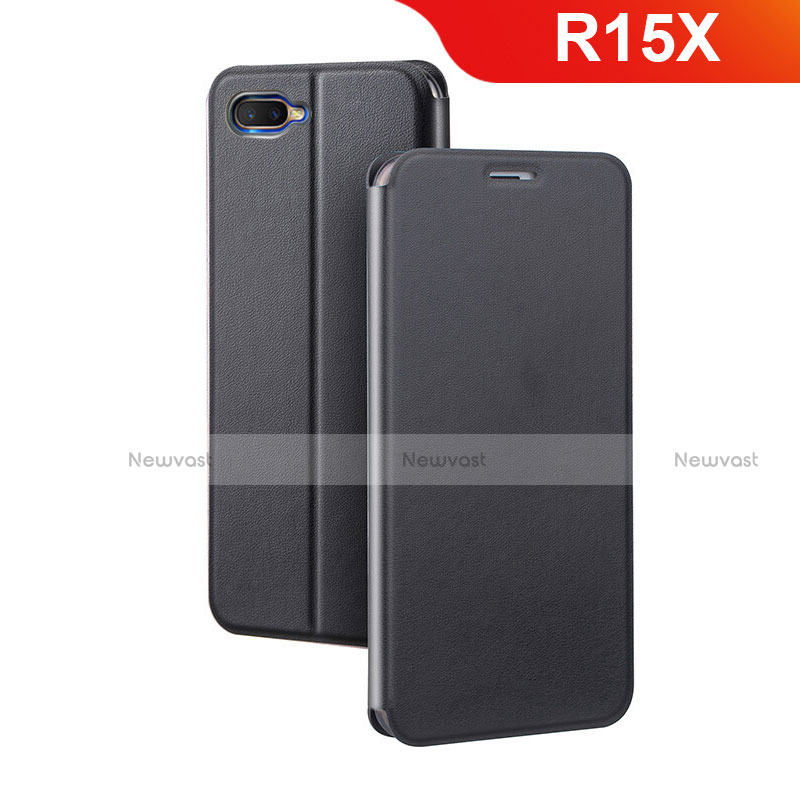 Leather Case Stands Flip Holder Cover for Oppo R15X Black