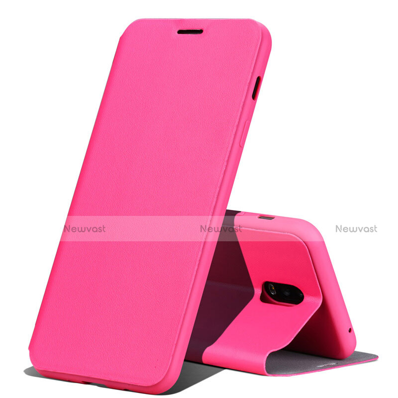 Leather Case Stands Flip Holder Cover for Samsung Galaxy C7 (2017) Hot Pink