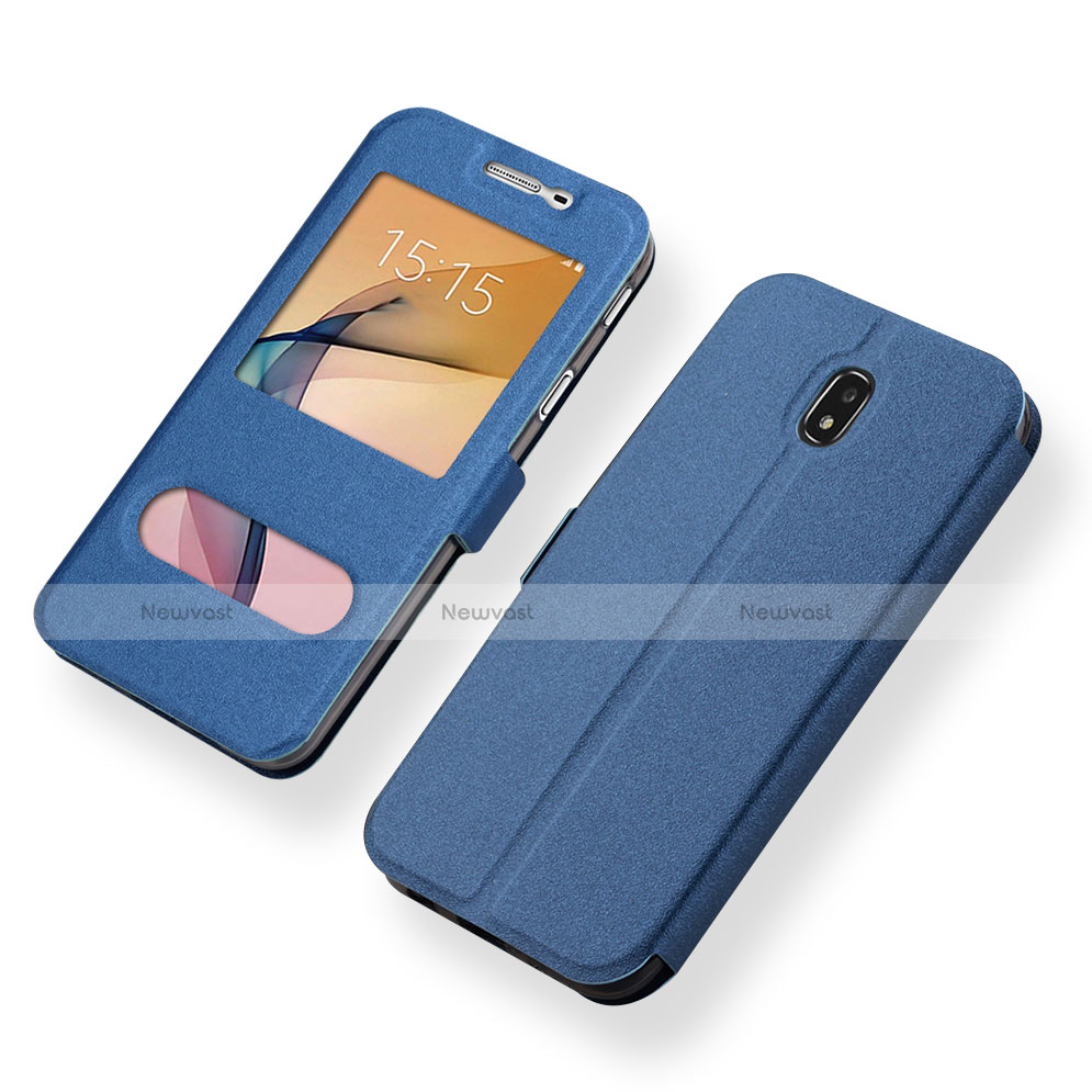 Leather Case Stands Flip Holder Cover for Samsung Galaxy J5 (2017) Duos J530F Blue