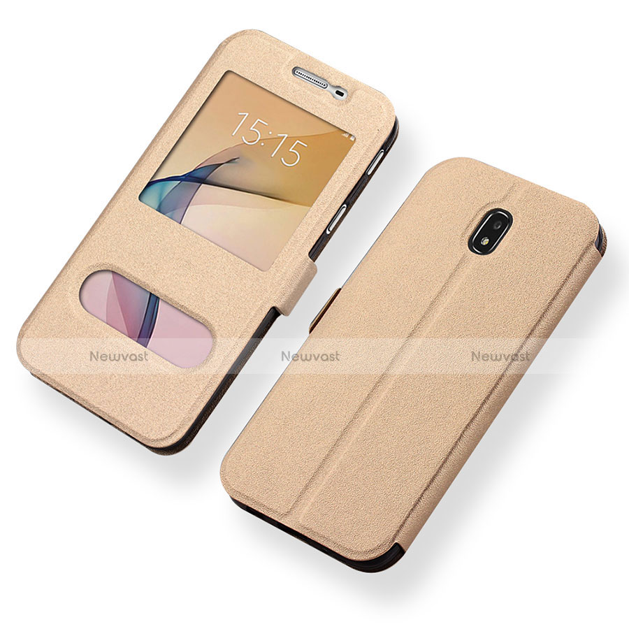 Leather Case Stands Flip Holder Cover for Samsung Galaxy J5 (2017) Duos J530F Gold