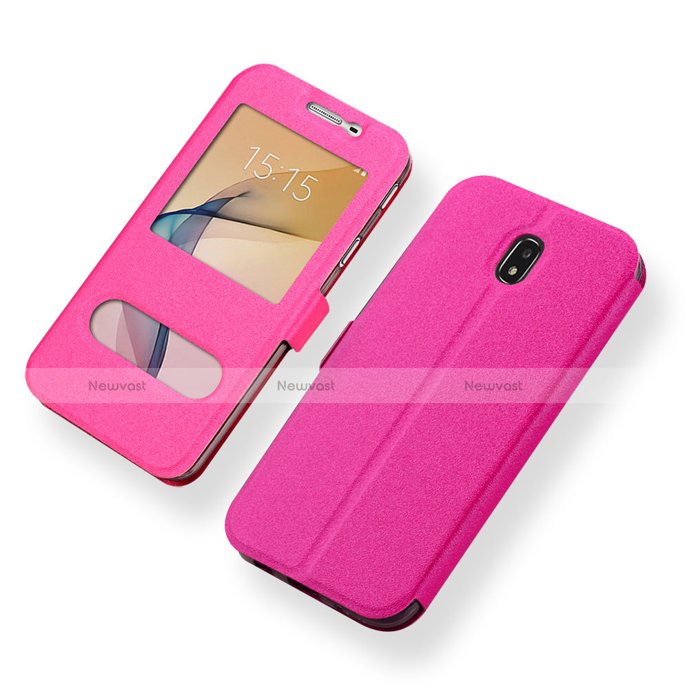 Leather Case Stands Flip Holder Cover for Samsung Galaxy J5 (2017) Duos J530F Hot Pink