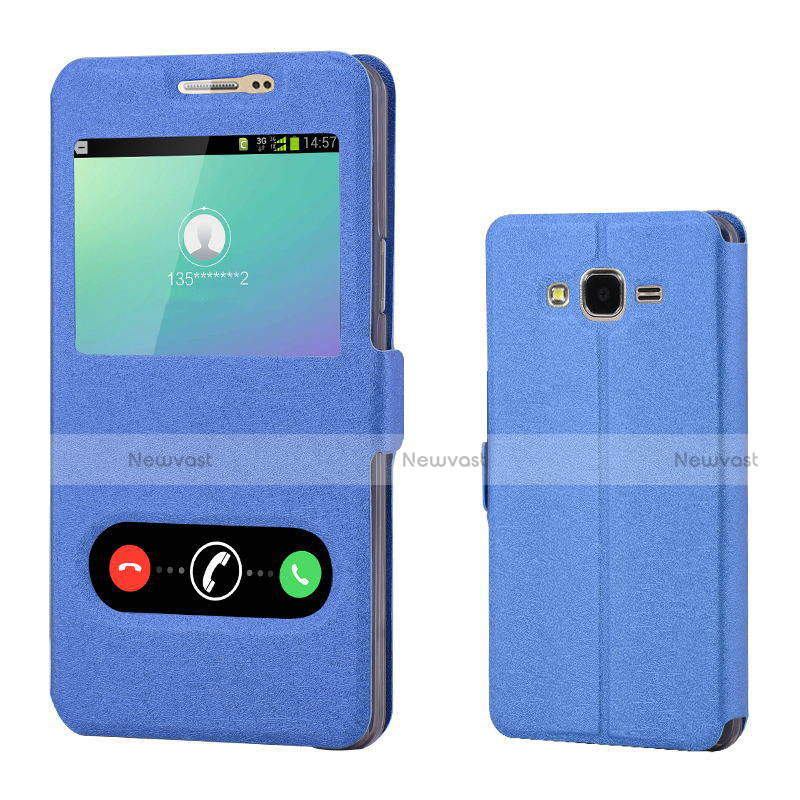 Leather Case Stands Flip Holder Cover for Samsung Galaxy On7 Pro Blue