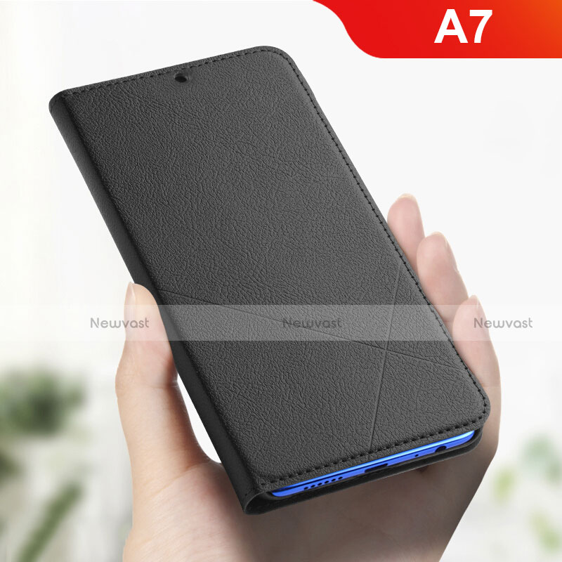 Leather Case Stands Flip Holder Cover L01 for Oppo A7 Black
