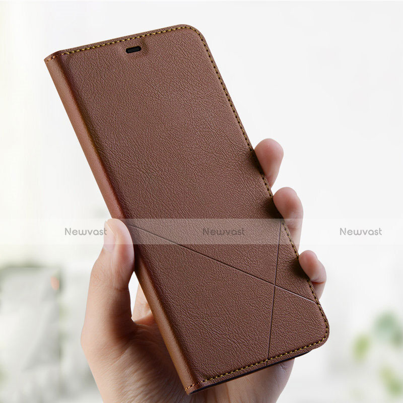 Leather Case Stands Flip Holder Cover L01 for Oppo A7 Brown