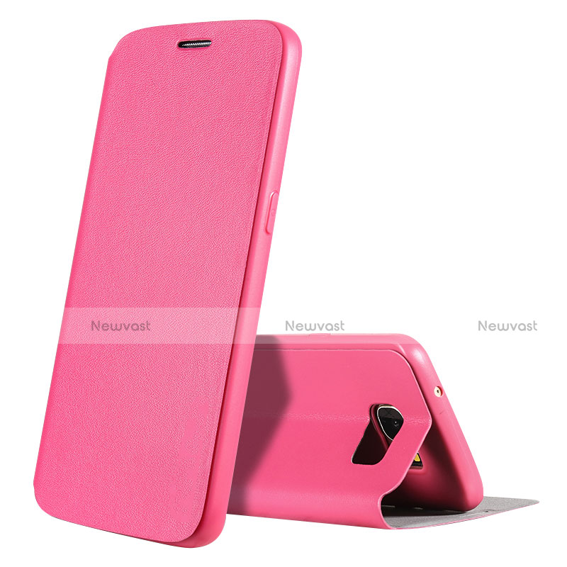 Leather Case Stands Flip Holder Cover L01 for Samsung Galaxy S7 Edge G935F Hot Pink