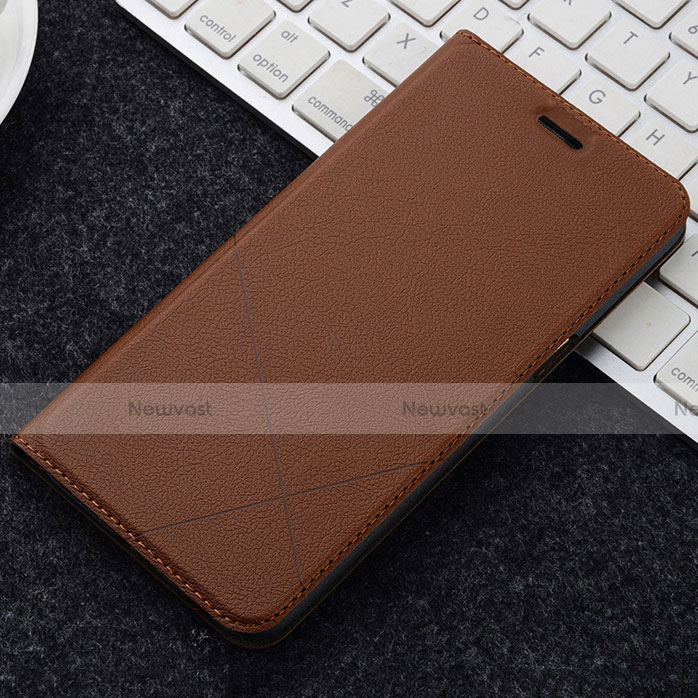 Leather Case Stands Flip Holder Cover L04 for OnePlus 5T A5010 Brown