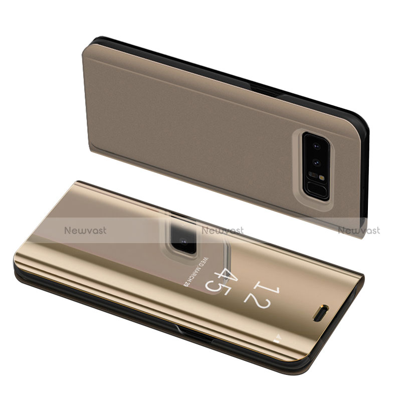 Leather Case Stands Flip Holder Cover S01 for Samsung Galaxy Note 8 Duos N950F Gold