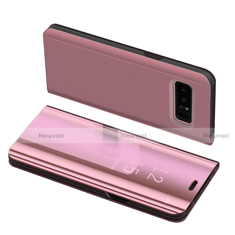 Leather Case Stands Flip Holder Cover S01 for Samsung Galaxy Note 8 Duos N950F Rose Gold