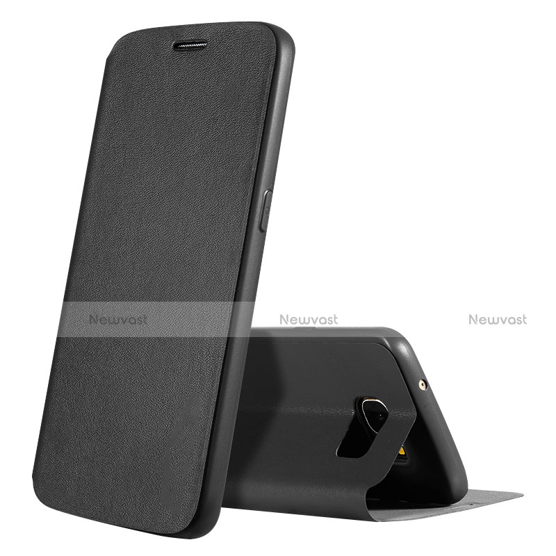 Leather Case Stands Flip Holder Cover S01 for Samsung Galaxy S7 G930F G930FD Black