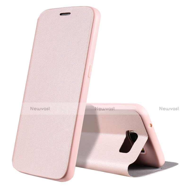 Leather Case Stands Flip Holder Cover S01 for Samsung Galaxy S7 G930F G930FD Rose Gold