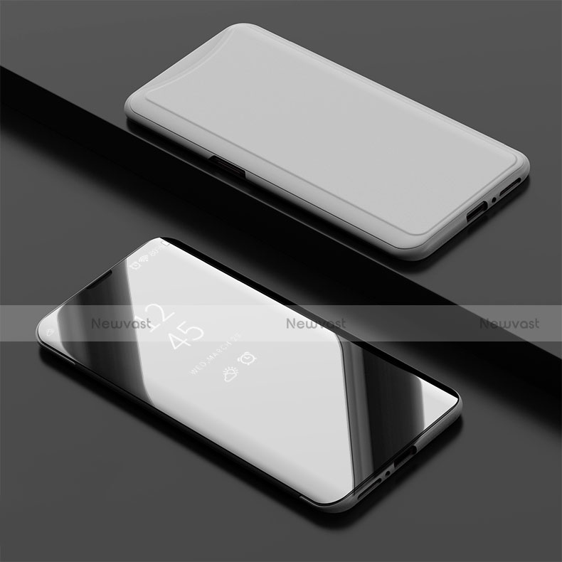 Leather Case Stands Flip Holder Mirror Cover for Oppo Find X Silver