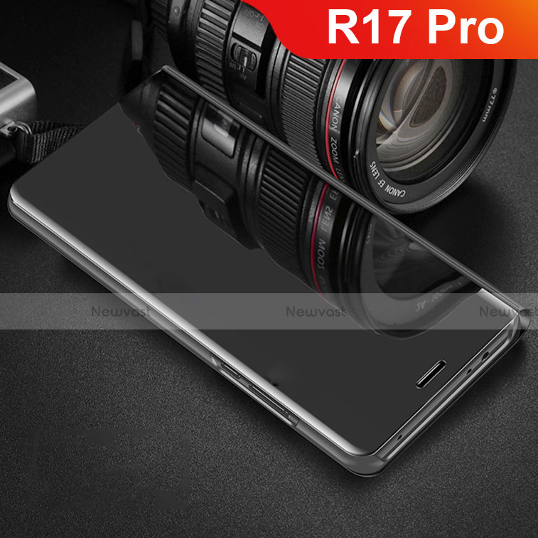 Leather Case Stands Flip Holder Mirror Cover for Oppo R17 Pro Black