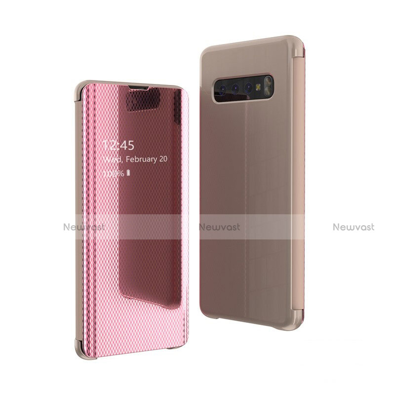 Leather Case Stands Flip Mirror Cover Holder A01 for Samsung Galaxy S10 Plus Rose Gold