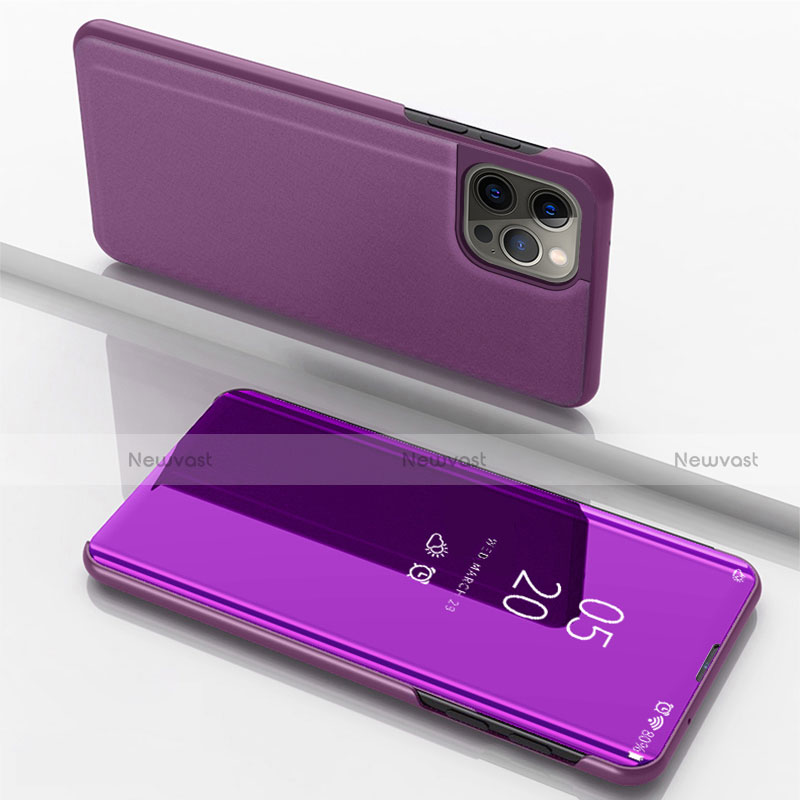 Leather Case Stands Flip Mirror Cover Holder for Apple iPhone 13 Pro Max Purple