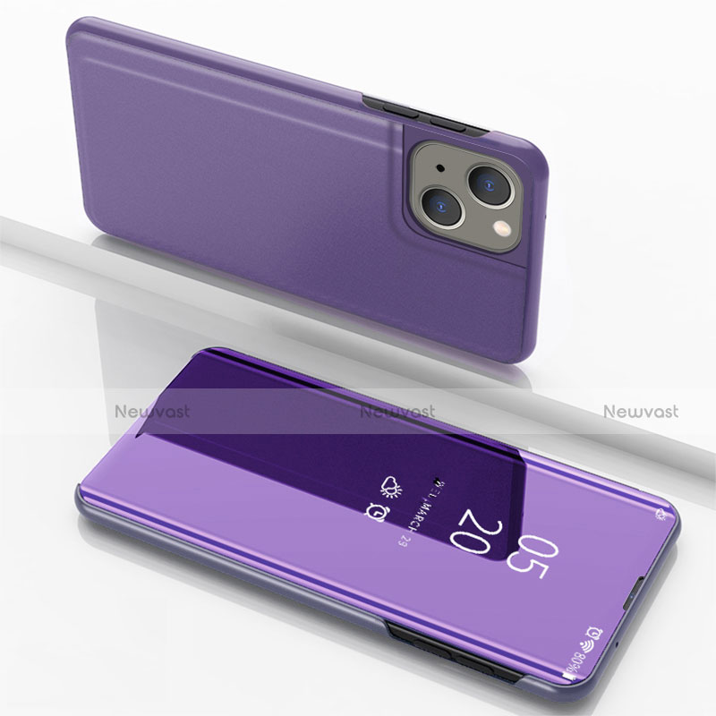 Leather Case Stands Flip Mirror Cover Holder for Apple iPhone 15 Plus Purple