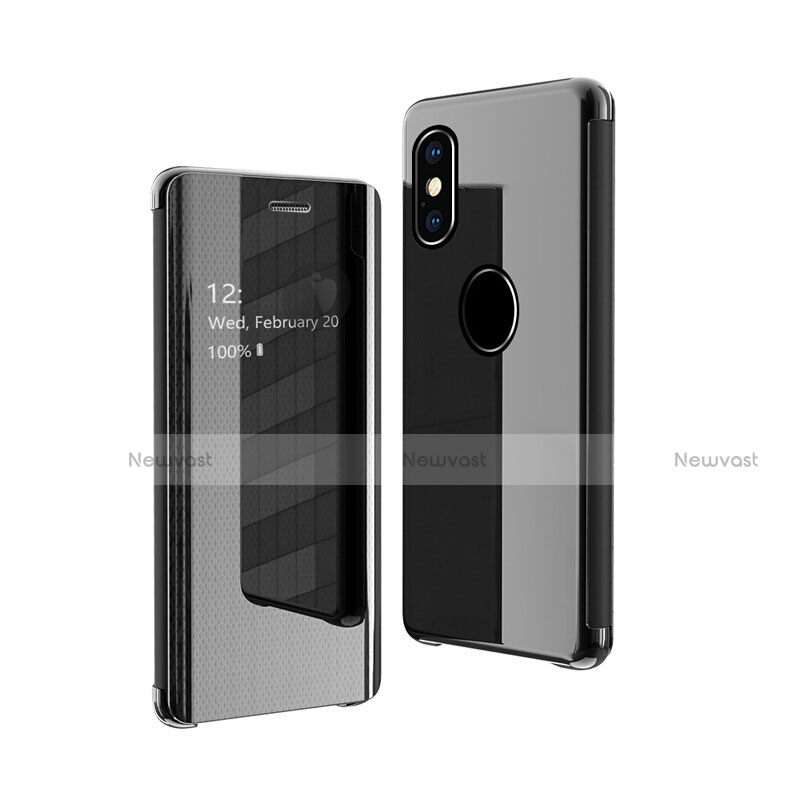 Leather Case Stands Flip Mirror Cover Holder for Apple iPhone Xs Black