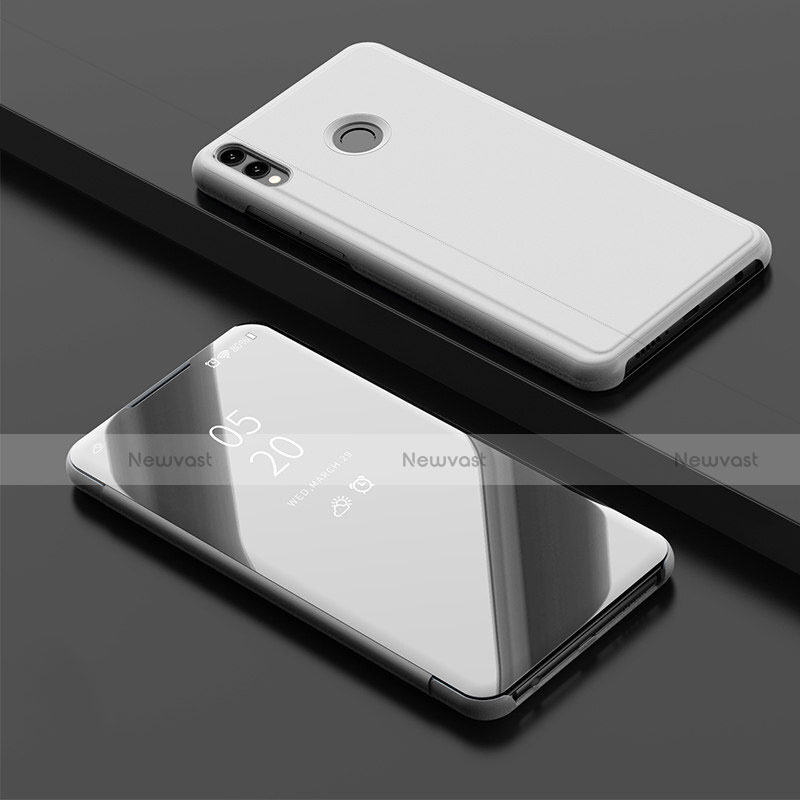 Leather Case Stands Flip Mirror Cover Holder for Huawei Enjoy 9 Plus Silver