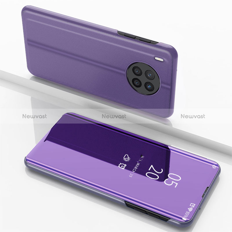 Leather Case Stands Flip Mirror Cover Holder for Huawei Honor 50 Lite Clove Purple