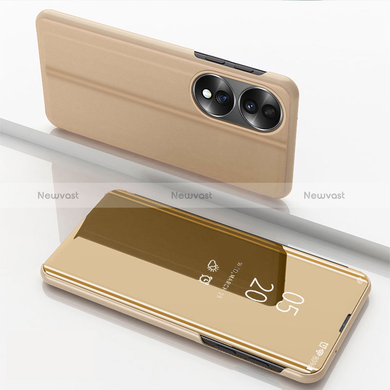 Leather Case Stands Flip Mirror Cover Holder for Huawei Honor 70 5G Gold