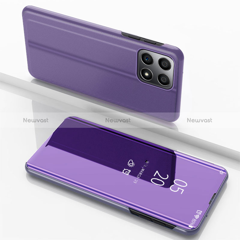 Leather Case Stands Flip Mirror Cover Holder for Huawei Honor 70 Lite 5G Clove Purple