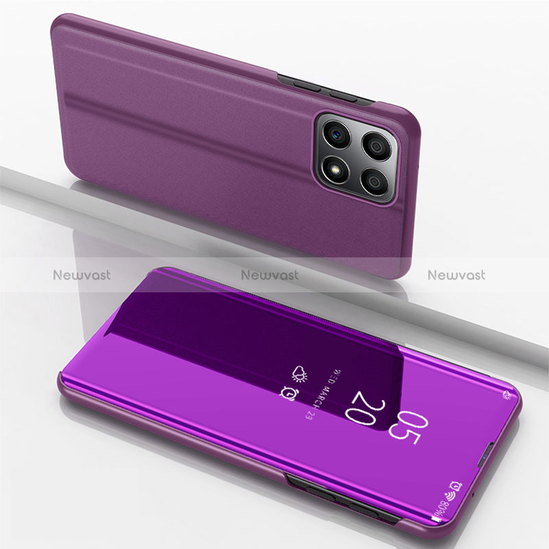 Leather Case Stands Flip Mirror Cover Holder for Huawei Honor 70 Lite 5G Purple