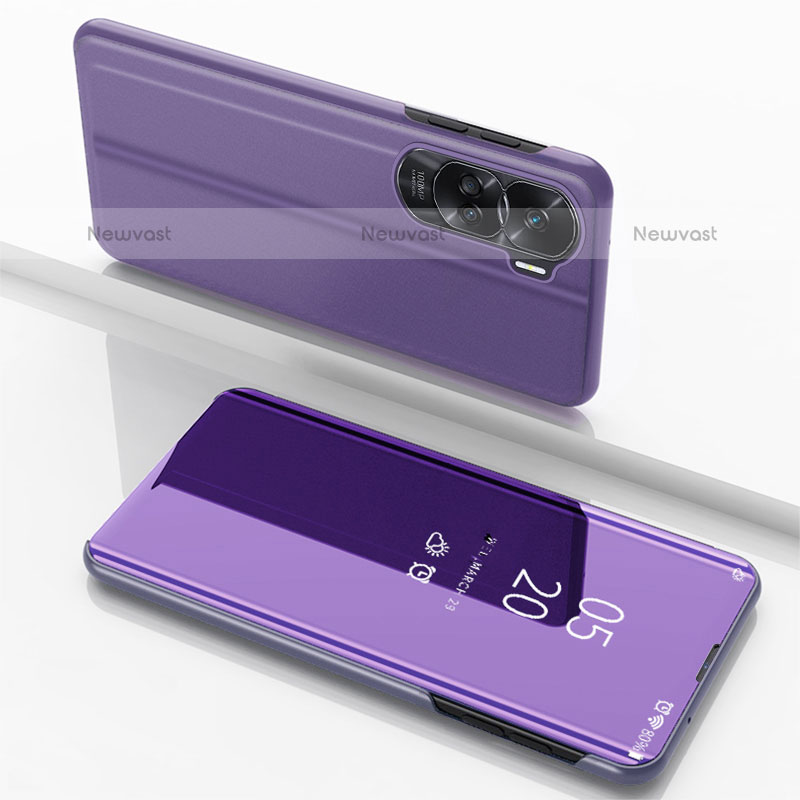 Leather Case Stands Flip Mirror Cover Holder for Huawei Honor 90 Lite 5G Clove Purple