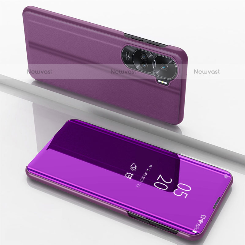 Leather Case Stands Flip Mirror Cover Holder for Huawei Honor 90 Lite 5G Purple