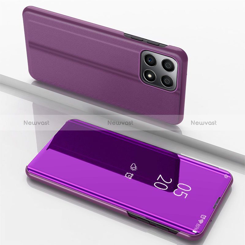 Leather Case Stands Flip Mirror Cover Holder for Huawei Honor X8b Purple