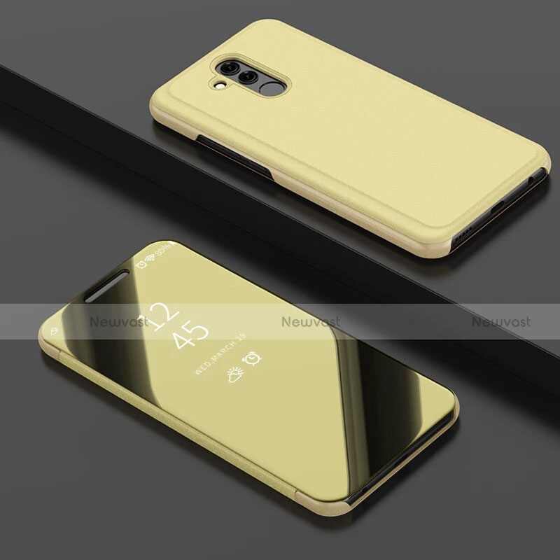 Leather Case Stands Flip Mirror Cover Holder for Huawei Mate 20 Lite Gold