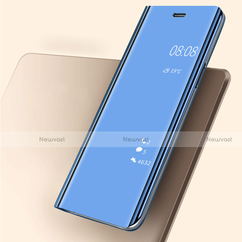 Leather Case Stands Flip Mirror Cover Holder for Huawei P20 Blue