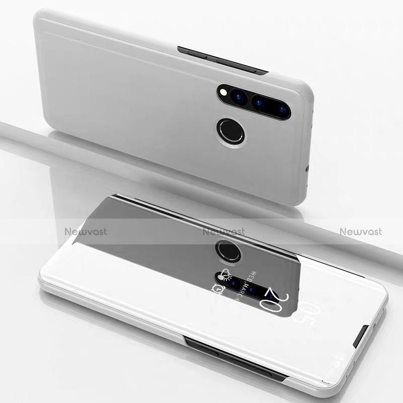 Leather Case Stands Flip Mirror Cover Holder for Huawei P30 Lite New Edition Silver