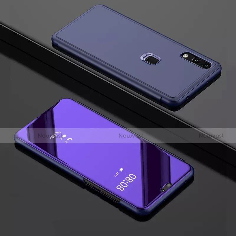 Leather Case Stands Flip Mirror Cover Holder for Huawei Y7 (2019) Purple