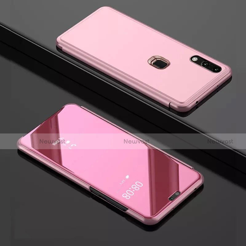 Leather Case Stands Flip Mirror Cover Holder for Huawei Y7 (2019) Rose Gold