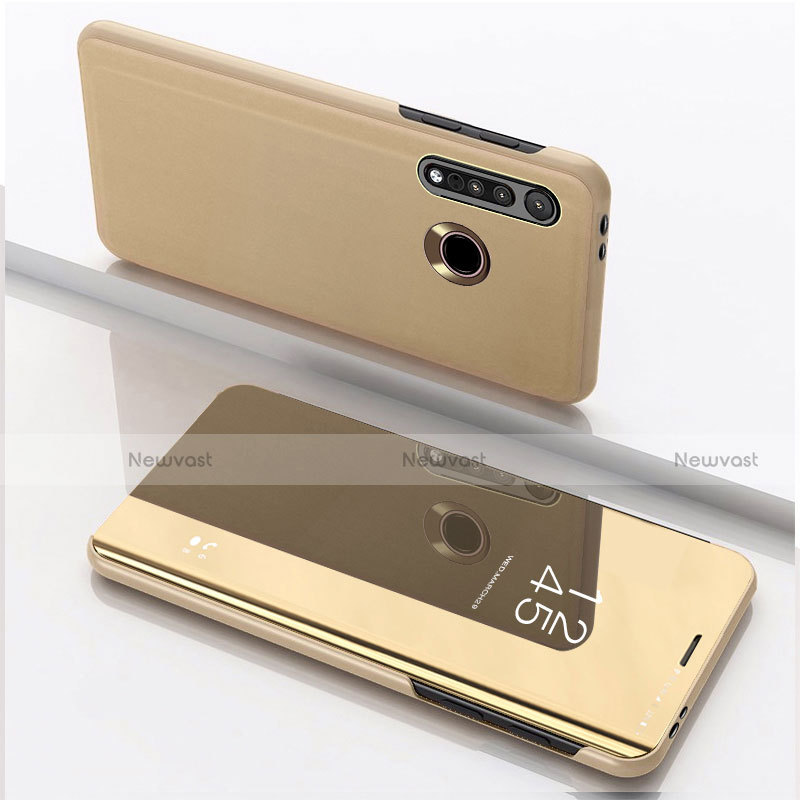 Leather Case Stands Flip Mirror Cover Holder for Motorola Moto G8 Plus Gold