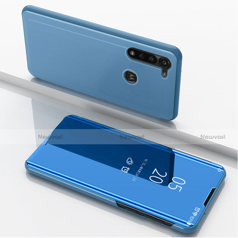 Leather Case Stands Flip Mirror Cover Holder for Motorola Moto G8 Power Blue