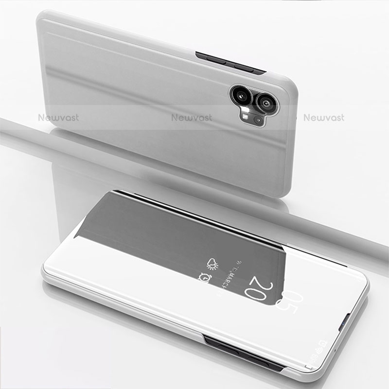 Leather Case Stands Flip Mirror Cover Holder for Nothing Phone 1 Silver