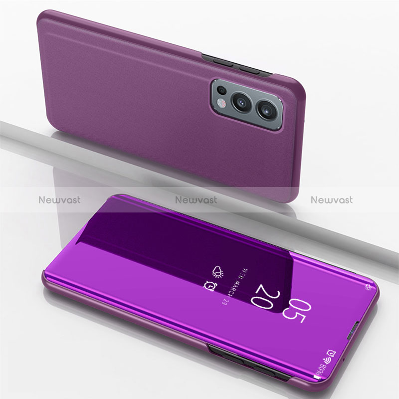 Leather Case Stands Flip Mirror Cover Holder for OnePlus Nord 2 5G Purple