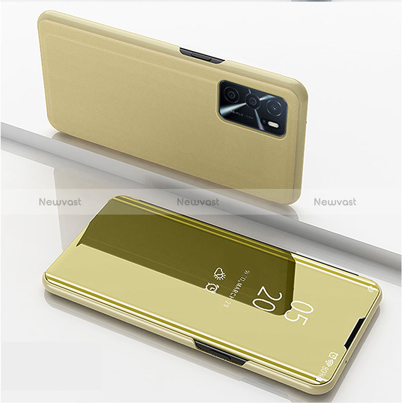 Leather Case Stands Flip Mirror Cover Holder for Oppo A16 Gold