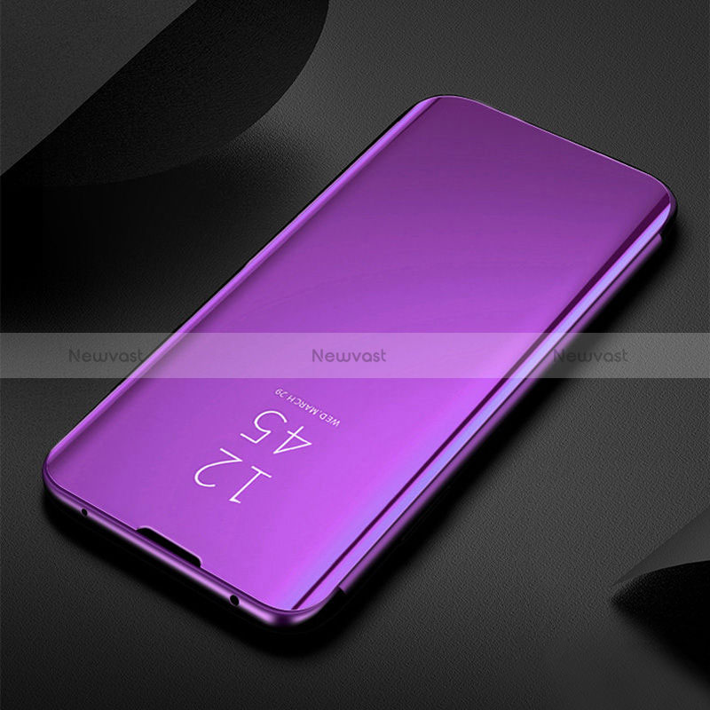 Leather Case Stands Flip Mirror Cover Holder for Oppo A74 5G Purple