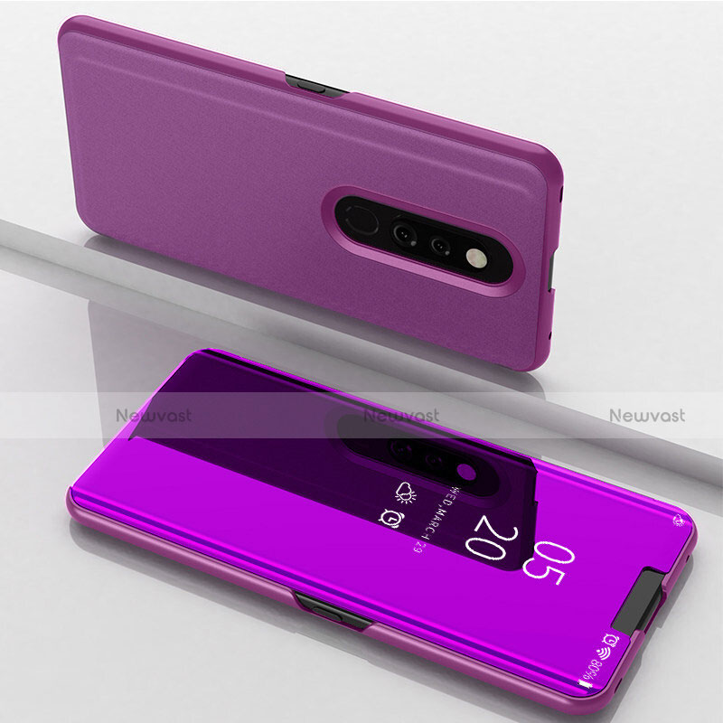 Leather Case Stands Flip Mirror Cover Holder for Oppo A9 Purple