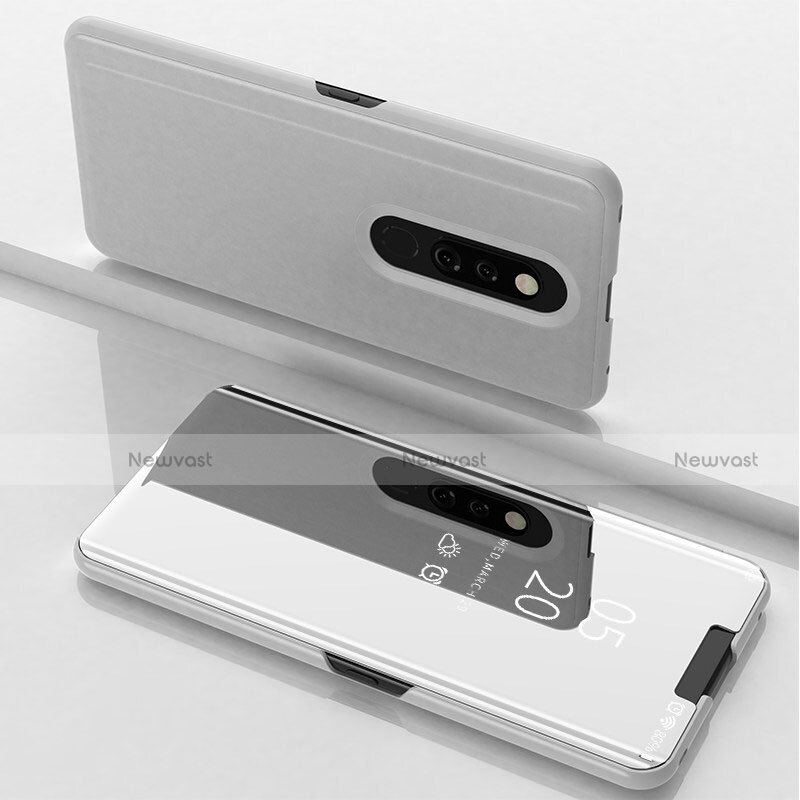 Leather Case Stands Flip Mirror Cover Holder for Oppo A9 Silver