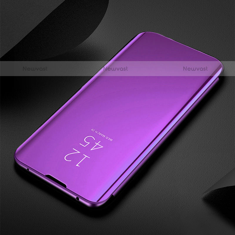 Leather Case Stands Flip Mirror Cover Holder for Oppo A93 5G Purple