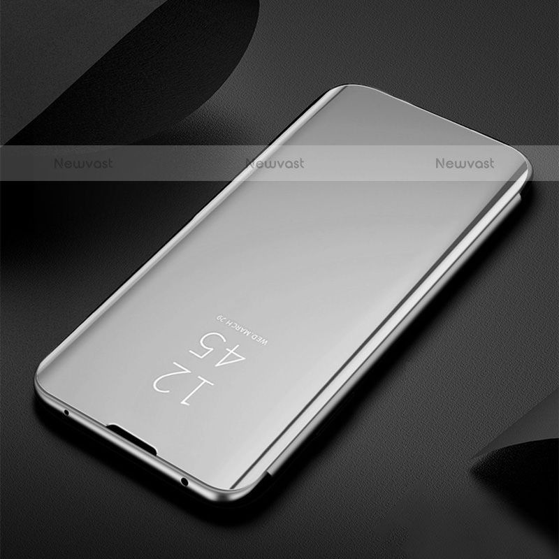 Leather Case Stands Flip Mirror Cover Holder for Oppo A93 5G Silver